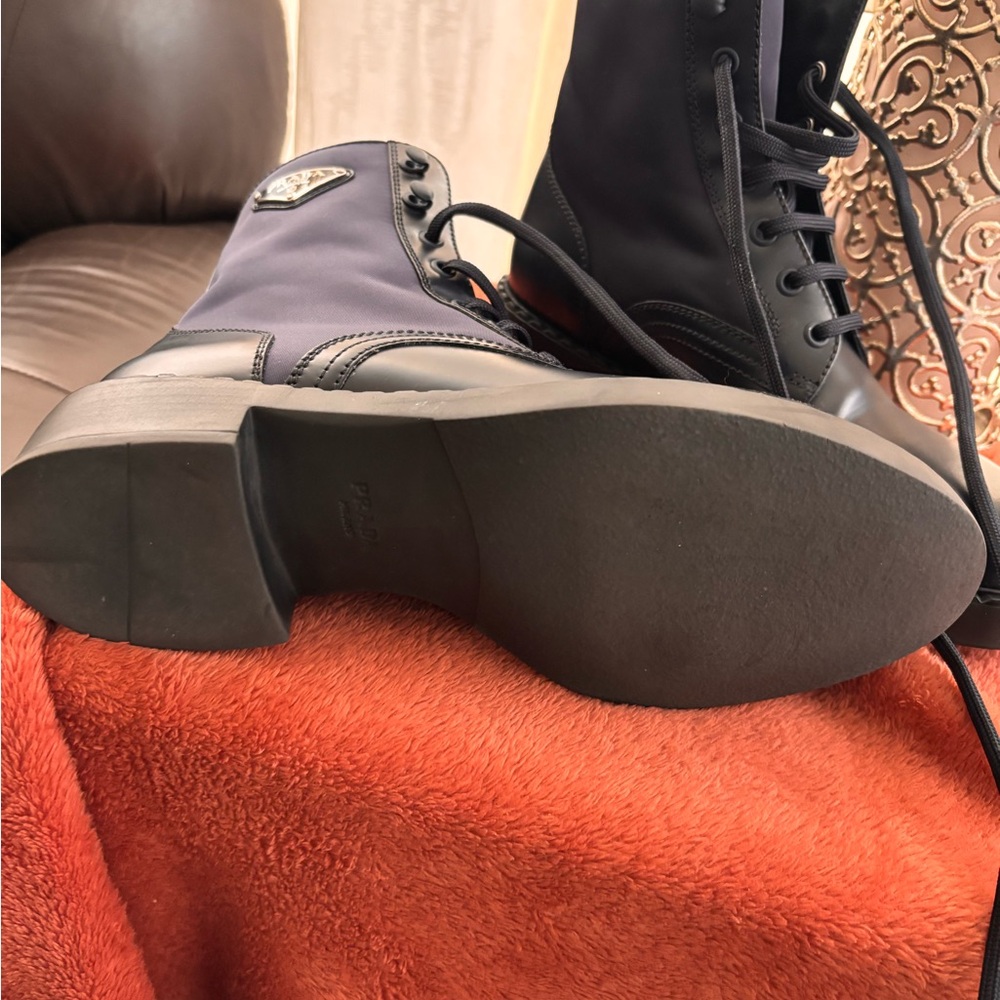 Prada Women's Re-Nylon Navy Combat Boots - Picture 3 of 8